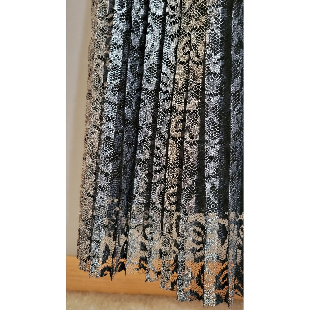 Eloquii Black & Sliver Lace Pleated Midi Skirt - Picture 6 of 7